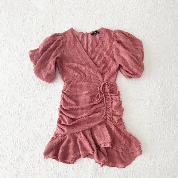 NWOT Lulus Cherish This Moment Rusty Rose Ruched Asymmetrical Mini Dress Medium - Picture 2 of 9